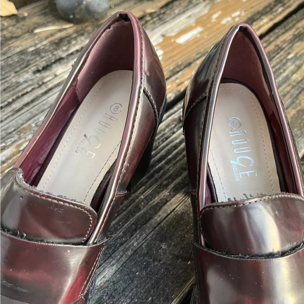 Rouge Helium Chunky Heels Platform Loafers Size 8 EU 38 Burgundy Black Retro - Picture 2 of 9